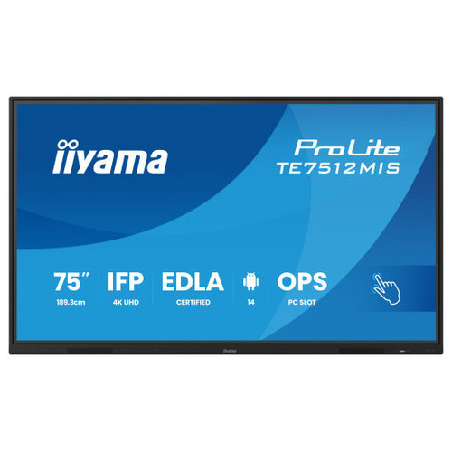 MONITOR INTERACTIVO TACTIL IIYAMA 75" (TE7512MIS-B4AG)3840X2160 / IPS LED 4K UHD / 24/7 / 8/64GB / 400 CD/M / 8MS / 1200:1 / 1 VGA - 3 HDMI / 1 USB-C / 5XUSB / AUDIO OUT / WIFI / MM / 2 RJ45 / OPS SLOT/ ANDROID 11 (Espera 4 dias)-SX18 MONITOR INTERACTIVO TACTIL IIYAMA 75" (TE7512MIS-B4AG)3840X2160 / IPS LED 4K UHD / 24/7 / 8/64GB / 400 CD/M / 8MS / 1200:1 / 1 VGA - 3 HDMI / 1 USB-C / 5XUSB / AUDIO OUT / WIFI / MM / 2 RJ45 / OPS SLOT/ ANDROID 11 (Espera 4 dias)