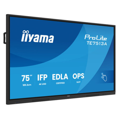 IIYAMA TACTIL 75" (EDLA), ANDROID 14 / 8C SOC, 6/128GB, 40P 3840X2160, UHD IPS , NFC, MM 2X 20W+20W SWF, 2X HDMI, USB-C, DP, 2X USB-C,450CD/M2, LANDSC. MODE, MPLAY USB ,LAN, WIFI6, BT5.0, RS232C, OPS, VESA 800X400 WM INCL (TE7513A-B3AG) (Espera 4 dia-SX18 IIYAMA TACTIL 75" (EDLA), ANDROID 14 / 8C SOC, 6/128GB, 40P 3840X2160, UHD IPS , NFC, MM 2X 20W+20W SWF, 2X HDMI, USB-C, DP, 2X USB-C,450CD/M2, LANDSC. MODE, MPLAY USB ,LAN, WIFI6, BT5.0, RS232C, OPS, VESA 800X400 WM INCL (TE7513A-B3AG) (Espera 4 dia