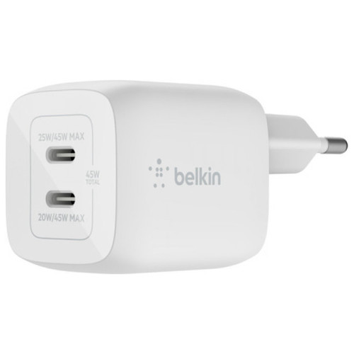CARGADOR USB GAN BELKIN WCH011 45W PD 2xUSB-C BLANCO-SX35 CARGADOR USB GAN BELKIN WCH011 45W PD 2xUSB-C BLANCO