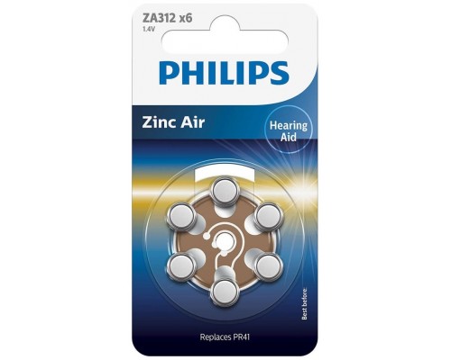 PILAS PHILIPS AUDIFONOS ZINC AIRE ZA312-PR41 PACK6