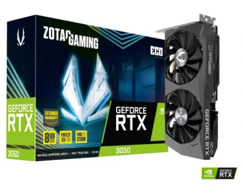 VGA ZOTAC RTX 3050 ECO,NV,RTX3050,GDDR6,8GB,128BIT,HDMI+3DP,2 VENTILADORES (ZT-A30500K-10M) (Espera 4 dias)